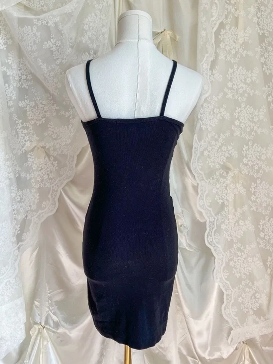 Black Mini Dress Butterfly Rhinestone Y2K Coquette Bodycon - Picture 4 of 6